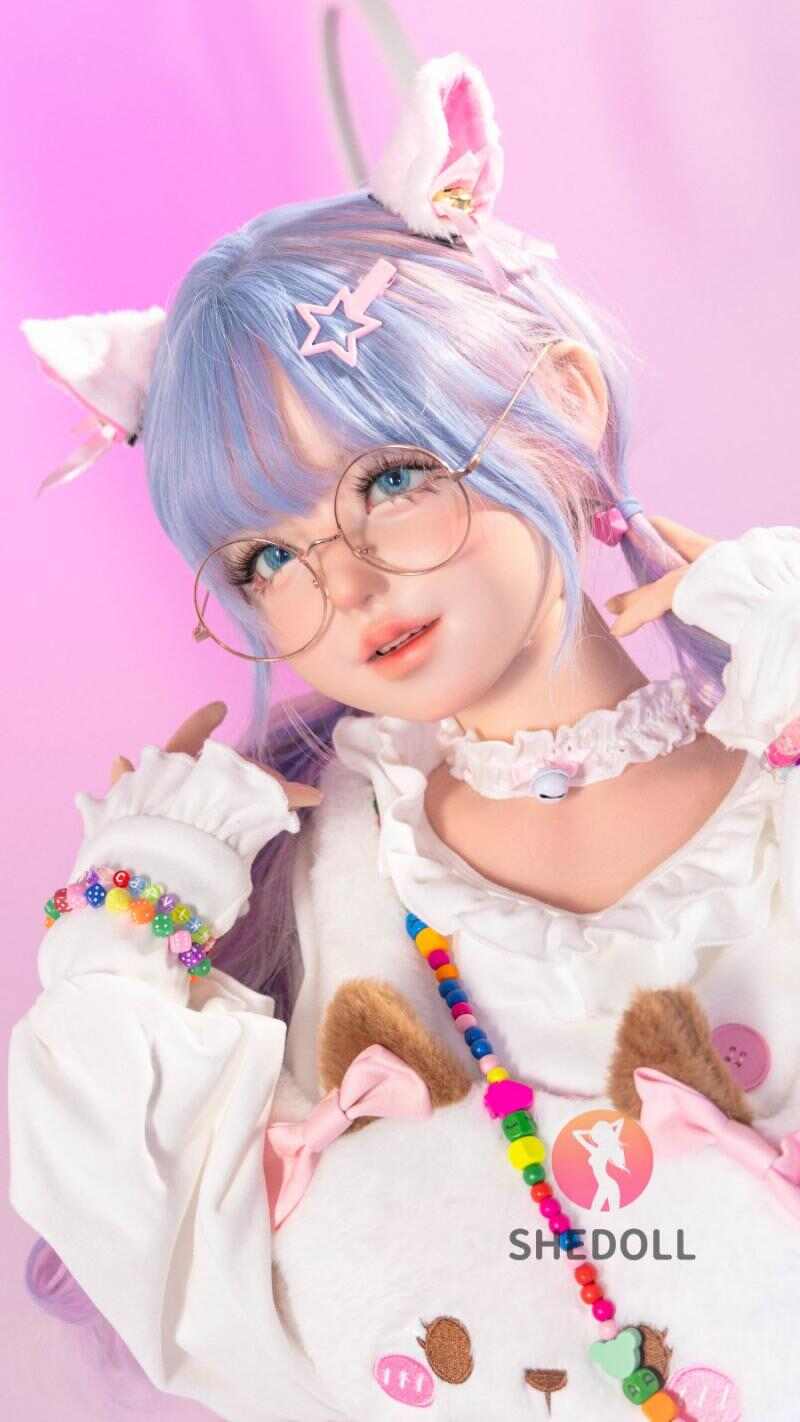 SHEDOLL ヤオヤオ 145cm 爆乳Gカップ 猫耳ツインテール眼鏡娘｜純白ロリータ着衣+ニーソ｜植毛･口腔チャネル･1:1複製｜メロウ体験/二次元嫁